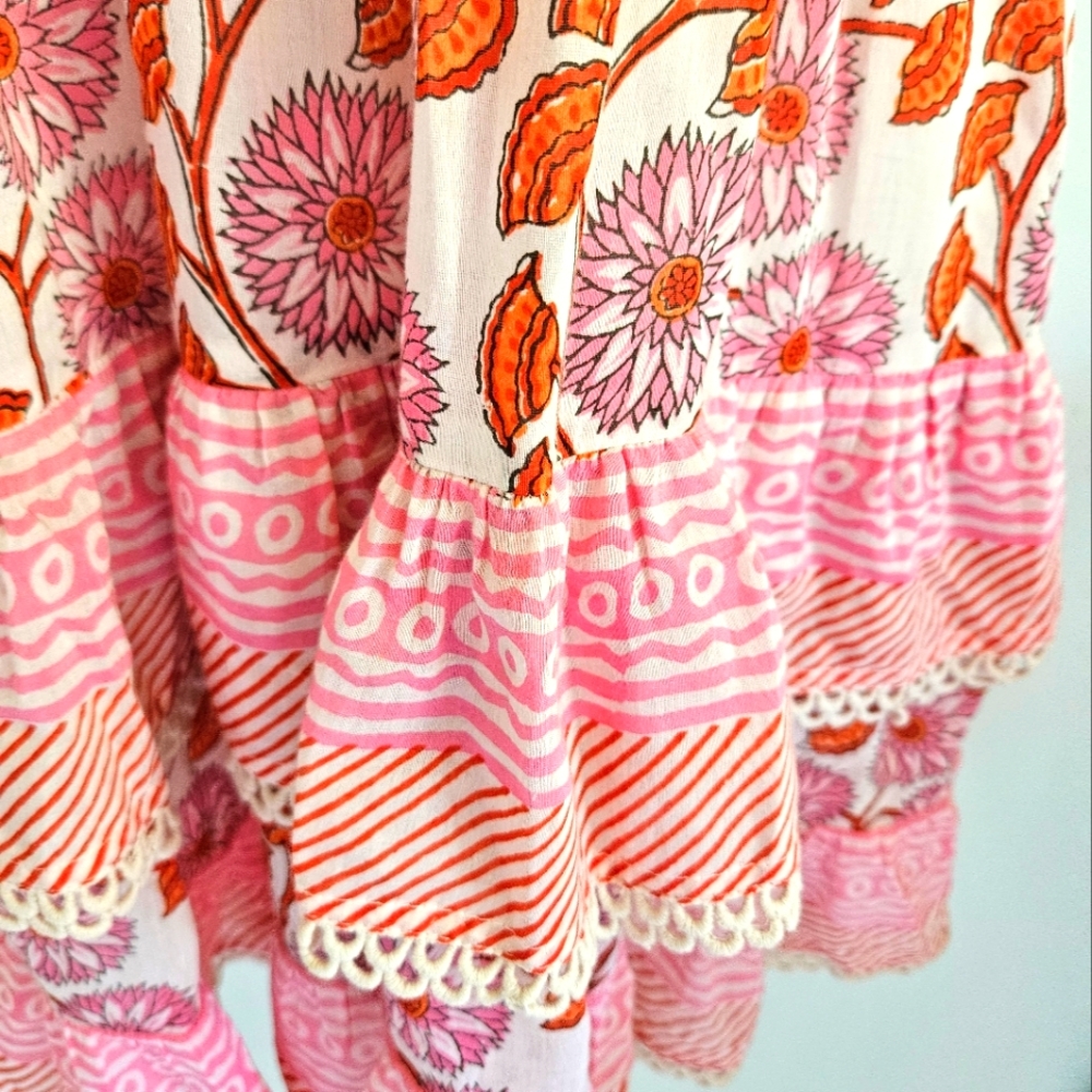 Bell By Alicia Bell Silk Orange Pink Floral Mini Dress - Picture 5 of 7